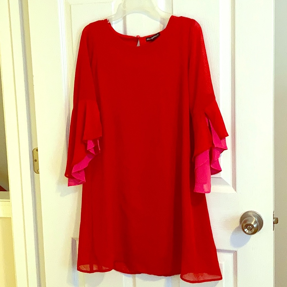 red and pink ruffle dress